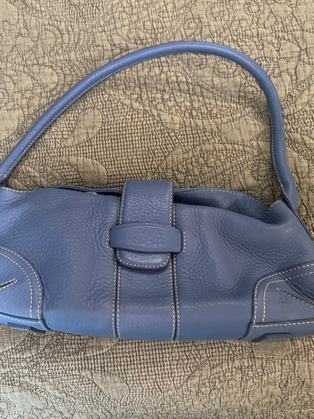 Ann Taylor Periwinkle Light Blue Pebbled Leather Magnetic Clasp Handle Clutch